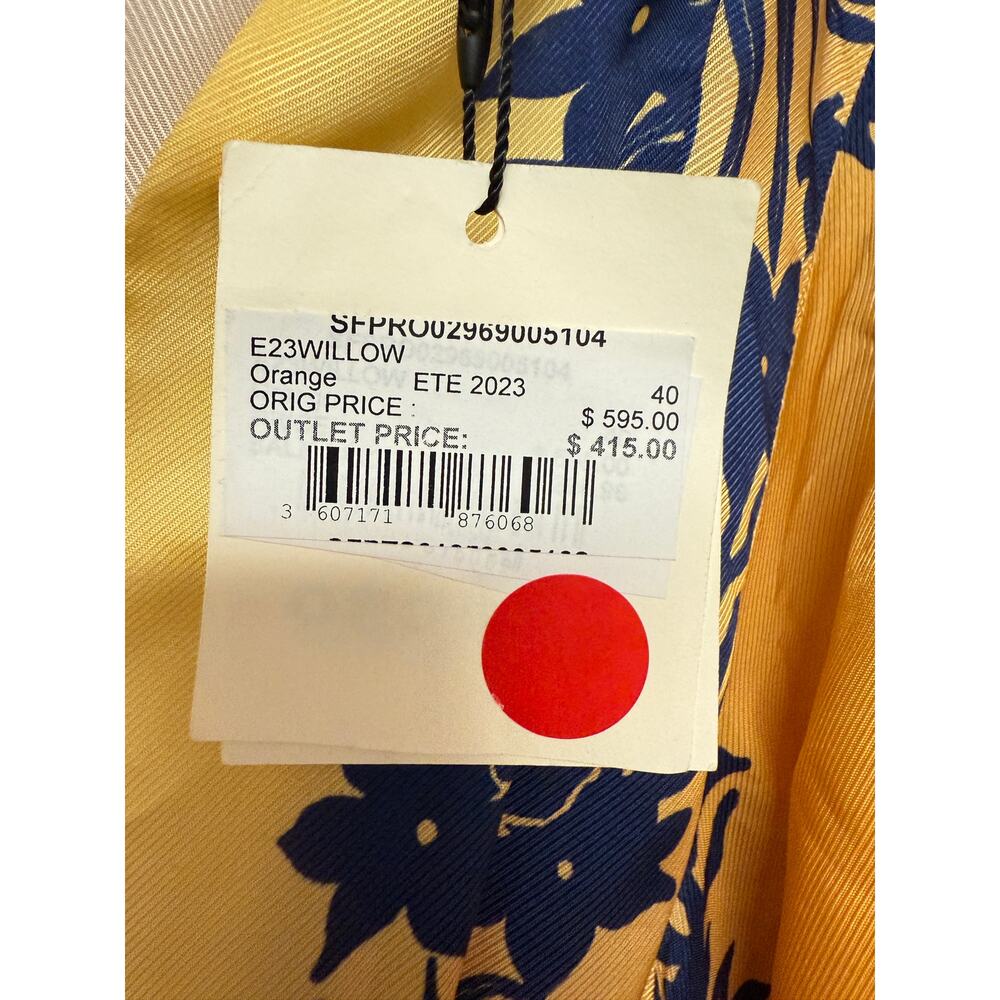SANDRO PARIS Ocher Viscose Midi Dress In Yellow Blue Sz 40 / US8 MSRP $595 New - Picture 16 of 16